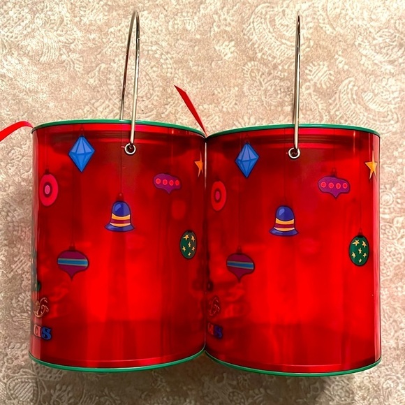 Brand New Set of 2 Christmas Tree Paint Can Cookie Holder Gift Set See Thru Red - Picture 10 of 12